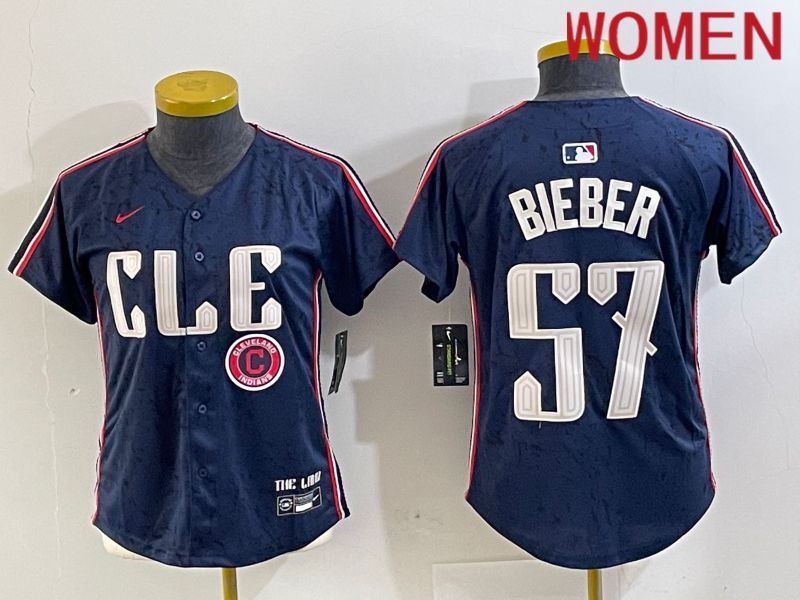 Women Cleveland Indians #57 Bieber Blue City Edition Nike 2024 MLB Jersey style 5->youth mlb jersey->Youth Jersey